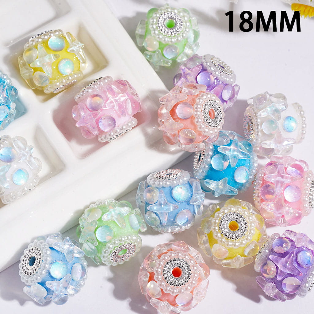 Shiny Round Rhinestones Stars White Pearls Loop Acrylic Beads, 18MM, Random Mix