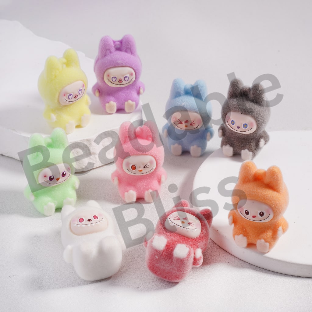 Acrylic Beads Pen Toppers Pendants Jewelry Accessories Cute Flocked Fluffy Whimsical Fantasy Monster Doll Hidden Cutie Box, Around 26*40MM