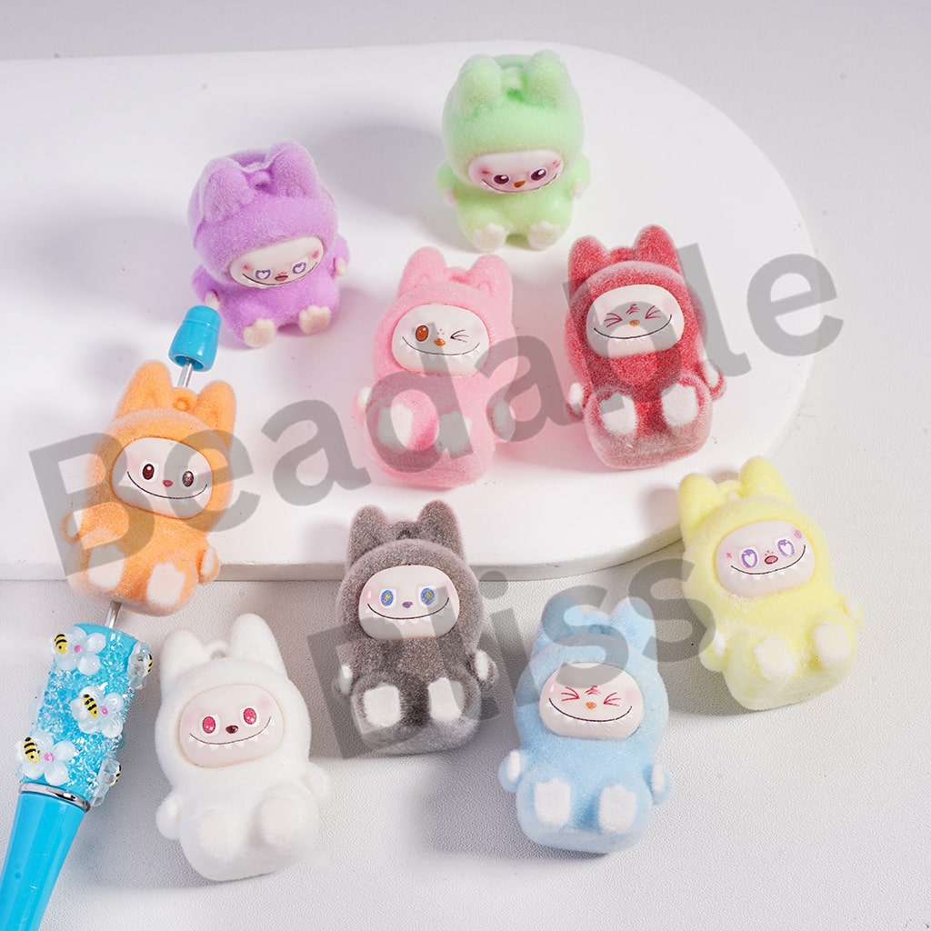 Acrylic Beads Pen Toppers Pendants Jewelry Accessories Cute Flocked Fluffy Whimsical Fantasy Monster Doll Hidden Cutie Box, Around 26*40MM