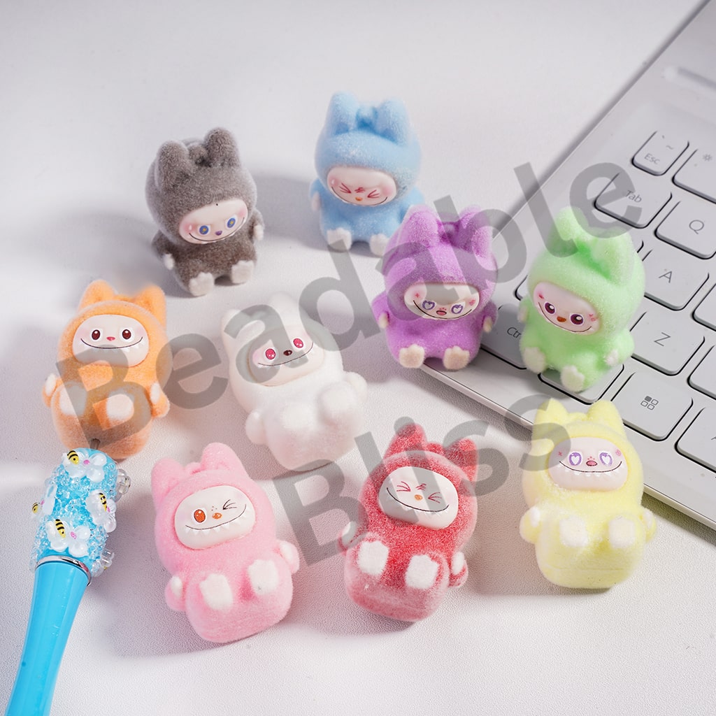 Acrylic Beads Pen Toppers Pendants Jewelry Accessories Cute Flocked Fluffy Whimsical Fantasy Monster Doll Hidden Cutie Box, Around 26*40MM
