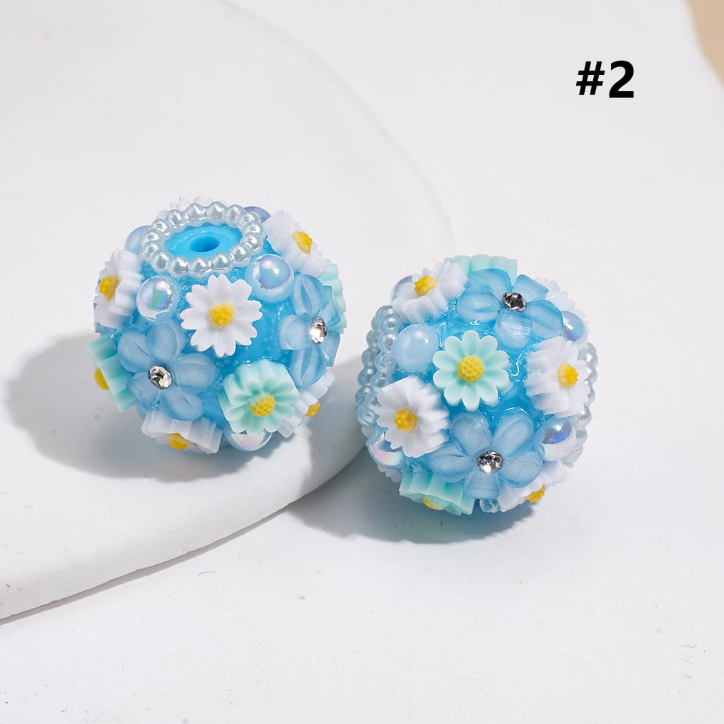 Mini Cute Flowers White Pearls Loop Clear Rhinestones Round Acrylic Beads, Around 20MM