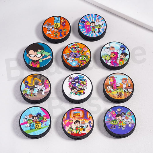 Silicone Focal Beads Character Series with Black Background  Round Shape, Random Mix