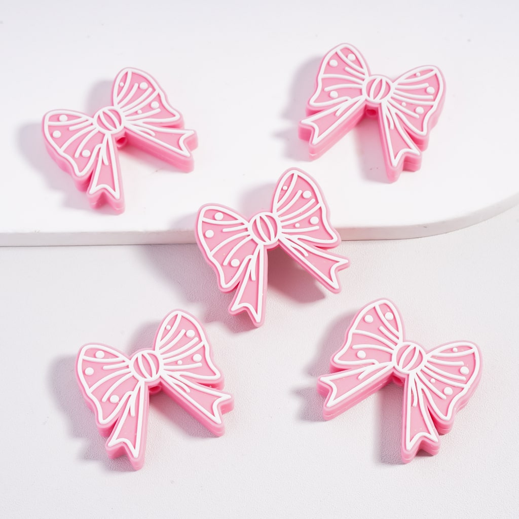 Silicone Focal Beads Bowtie Series with White Stripes Dots