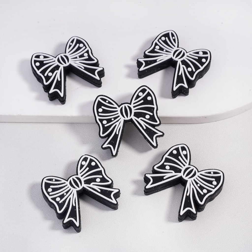 Silicone Focal Beads Bowtie Series with White Stripes Dots