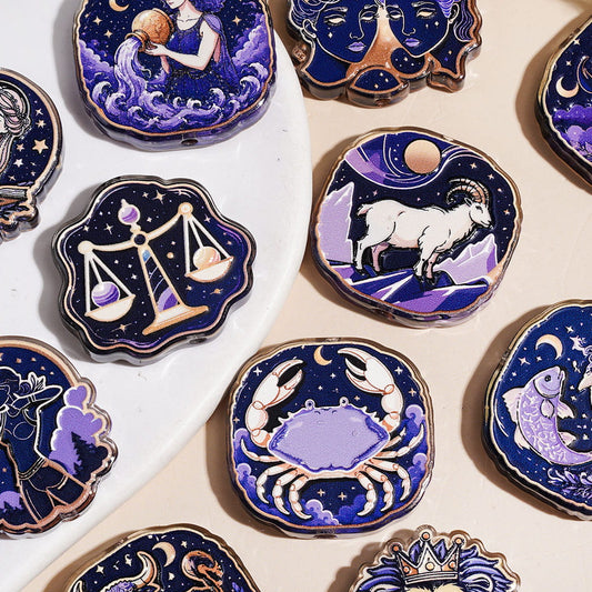 Twelve Constellation in Dark Purple Series Acrylic Beads, Semi-Clear, Random Mix
