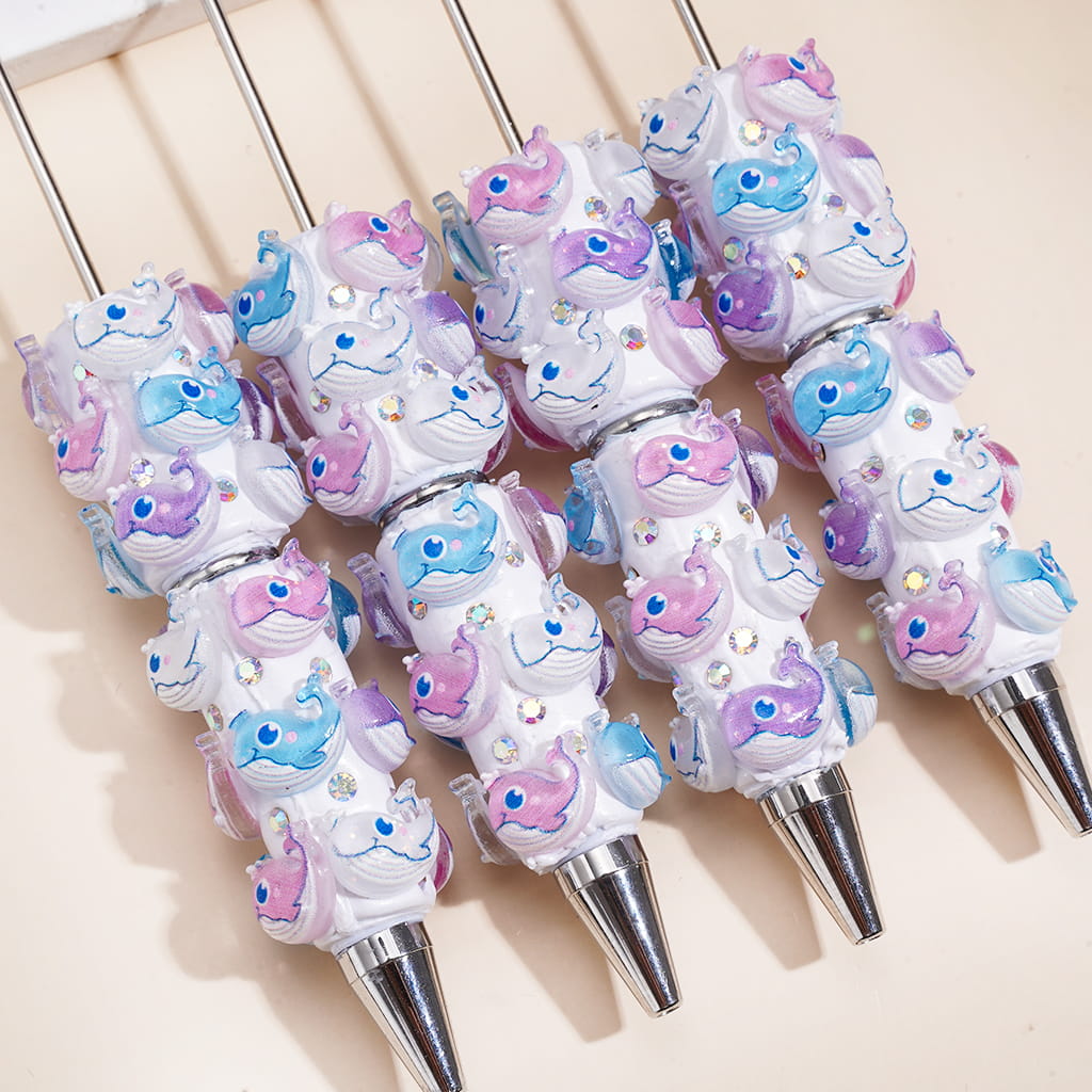 Beadable Clay Pens with Cute Ocean Whale in Various Colors and AB Rhinestones