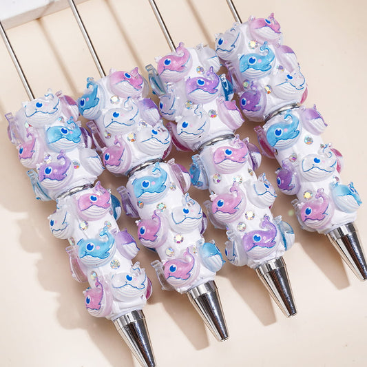 Beadable Clay Pens with Cute Ocean Whale in Various Colors and AB Rhinestones