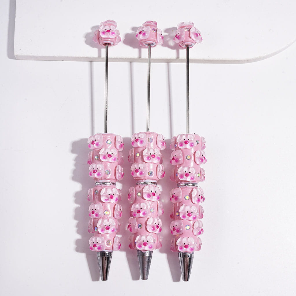 Pink Cute Pig Head and AB Rhinestones Beadable Clay Pens