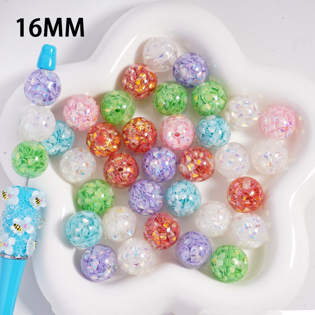 Clear See-thru Acrylic Beads with Flake Heart Confetti Inside, 16mm, Random Mix, WM