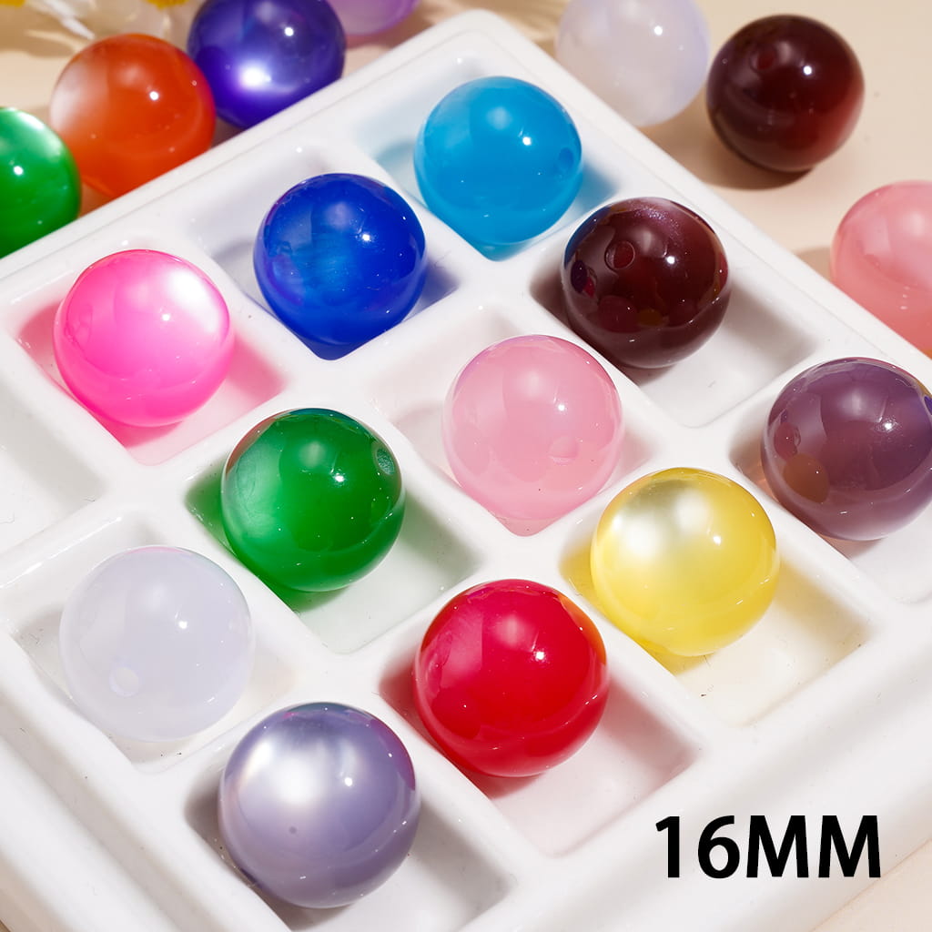 Cat Eye Style Solid Color Glossy Round in Various Colors, Acrylic Beads for Bracelets 20MM, Random Mix