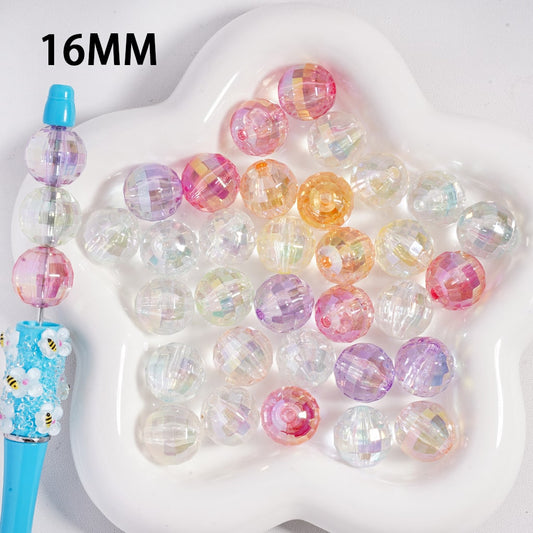 透明シースルーディスコアクリルビーズ、UVメッキ、16mm、ランダムミックスカラー、MC