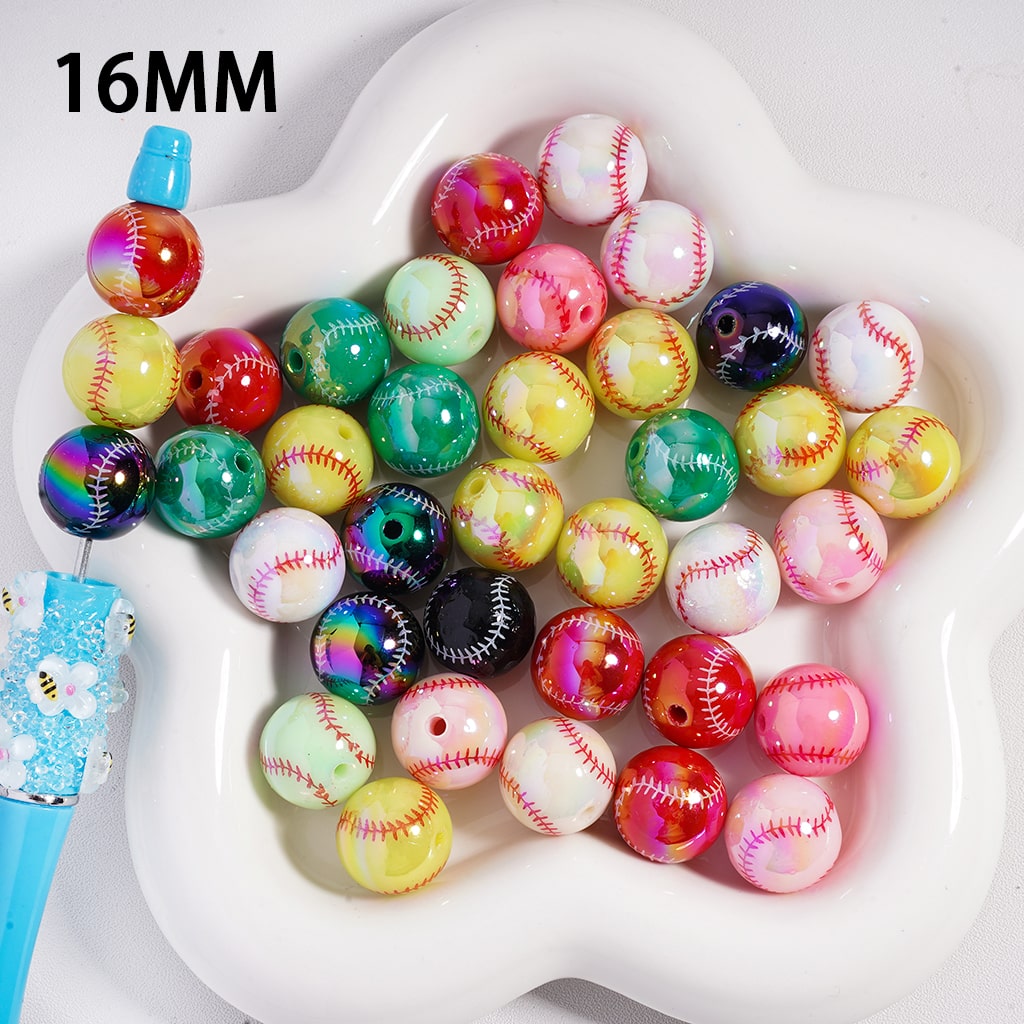 UVコーティング スポーツ ベースボール アクリルビーズ 単色 ランダムミックス 16mm
