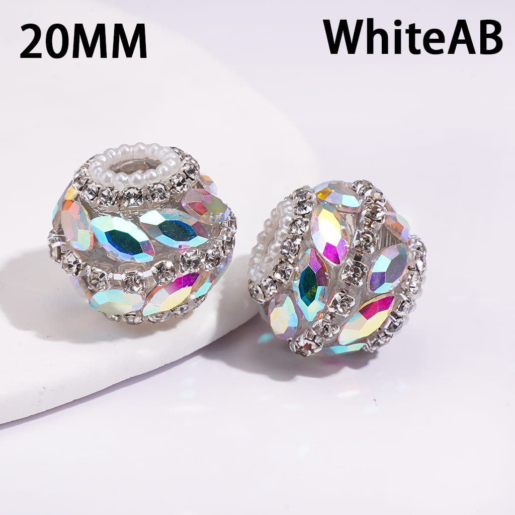Handmade Acrylic beads with Marquise Cut Rhinestone, Clear Rhinestone Chains and White Pearl Trim, Multi-Color