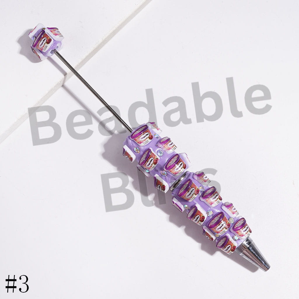 Beadable Clay Pens with Diverse Flavored Ice-cream and AB Rhinestones, Multi-Color