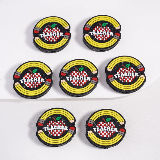 Silicone Focal Beads Red Apple Yellow Pencil Teacher Series