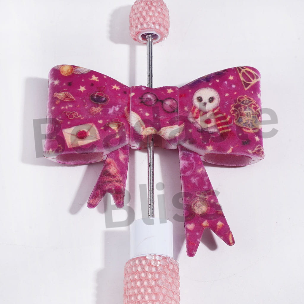 UV Printed Silicone Focal Beads Bowtie with Wizard Boy Character Magic Tool Series, 53*59MM