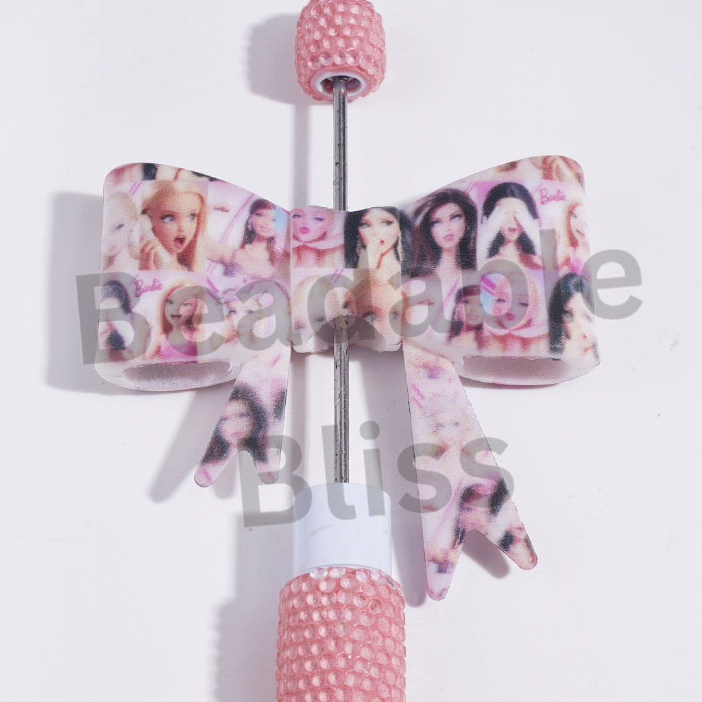 UV Printed Silicone Focal Beads Bowtie with Diverse Style Fashion Doll Characters, 53*59MM