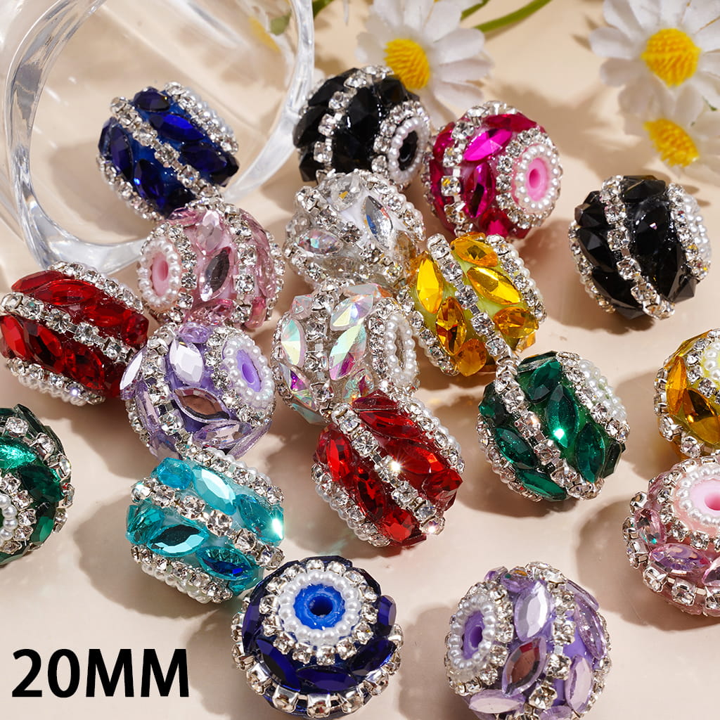 Handmade Acrylic beads with Marquise Cut Rhinestone, Clear Rhinestone Chains and White Pearl Trim, Multi-Color