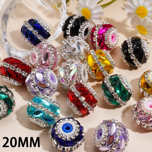 Handmade Acrylic beads with Marquise Cut Rhinestone, Clear Rhinestone Chains and White Pearl Trim, Multi-Color