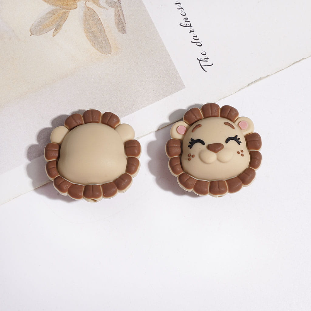 3D Cute Animal Head Silicone Focal Beads, Zebra & Tiger & Lion & Elephant & Giraffe