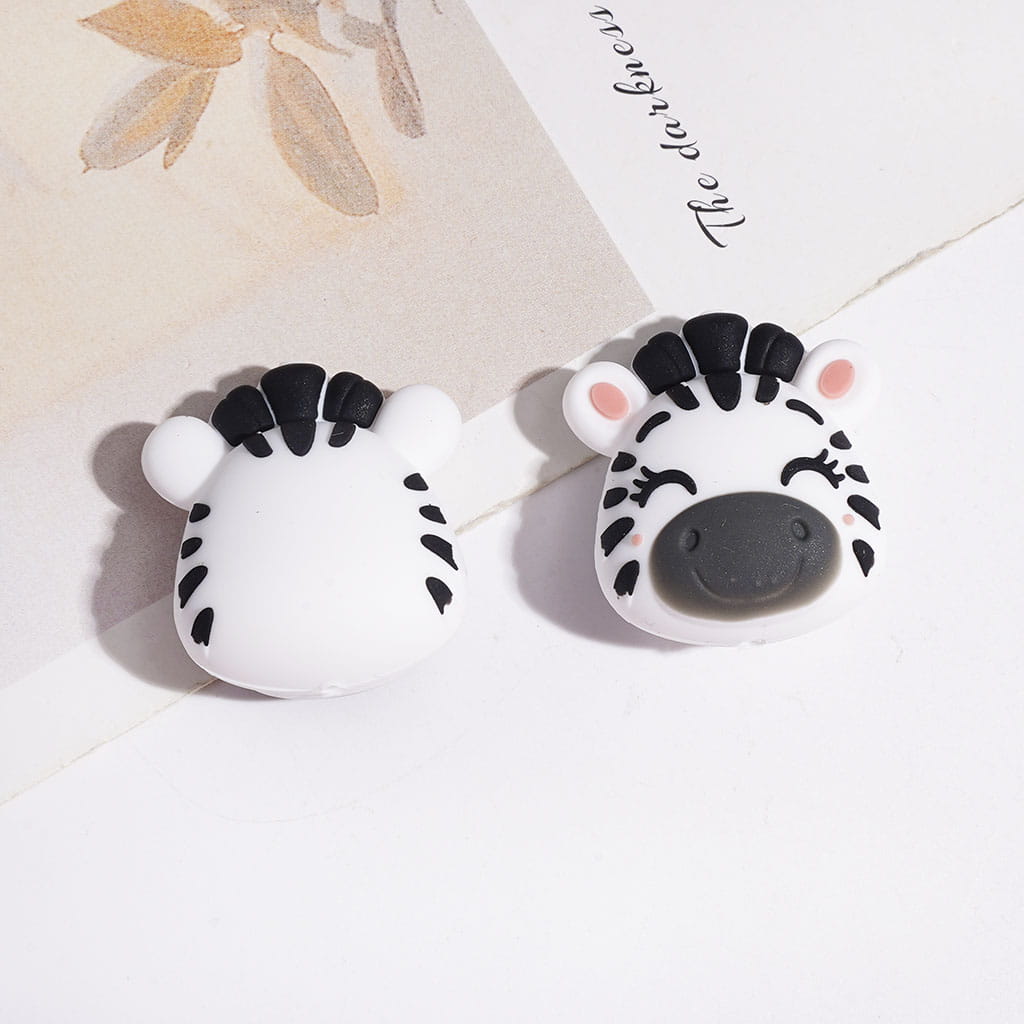 3D Cute Animal Head Silicone Focal Beads, Zebra & Tiger & Lion & Elephant & Giraffe