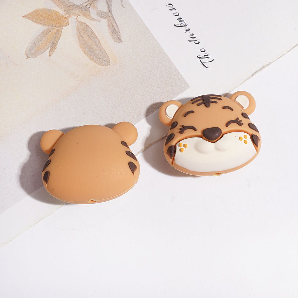 3D Cute Animal Head Silicone Focal Beads, Zebra & Tiger & Lion & Elephant & Giraffe