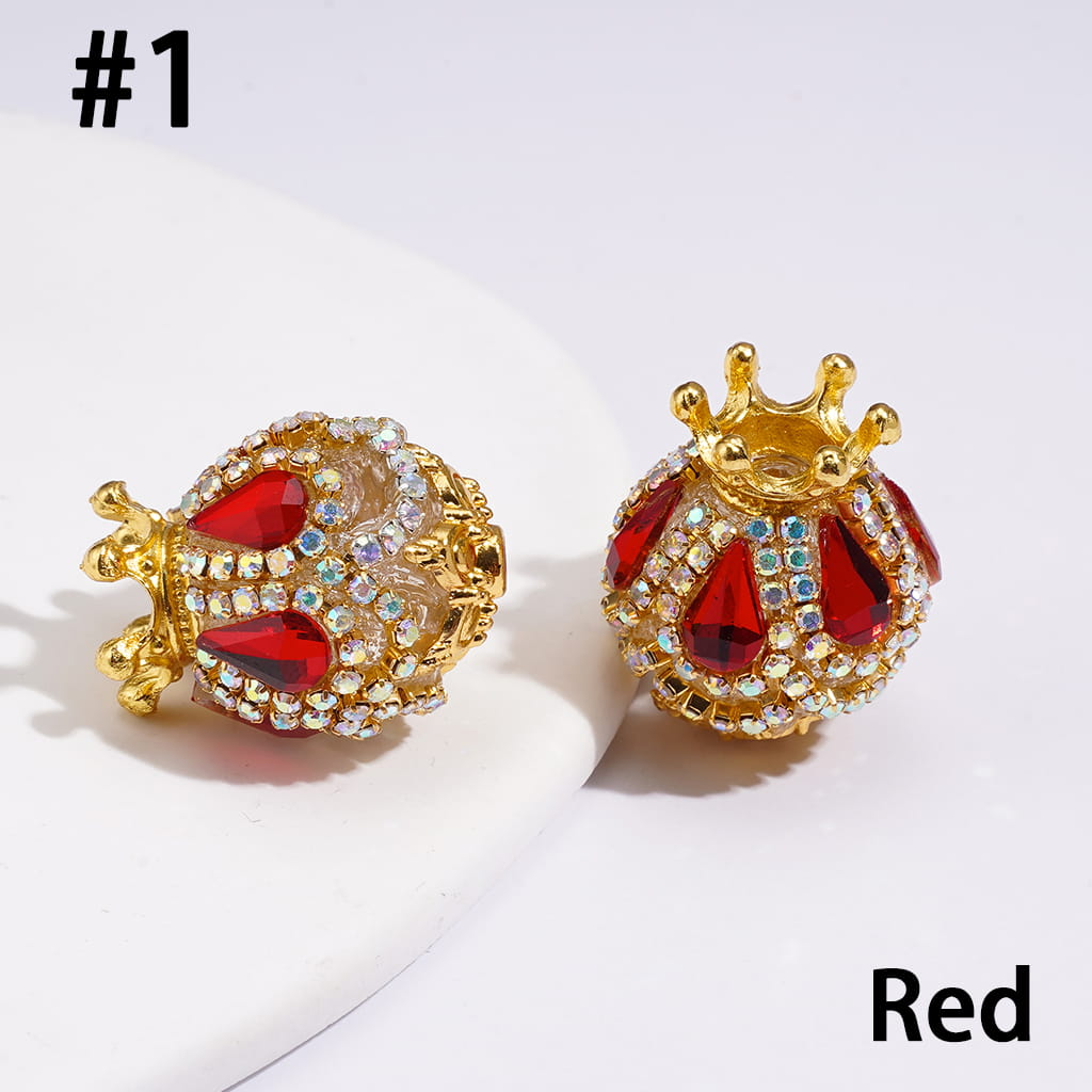 Handmade Acrylic Beads with Gold Crown, Teardrop AB Rhinestones and Crystal Chain, 18×22MM, Multi-Color