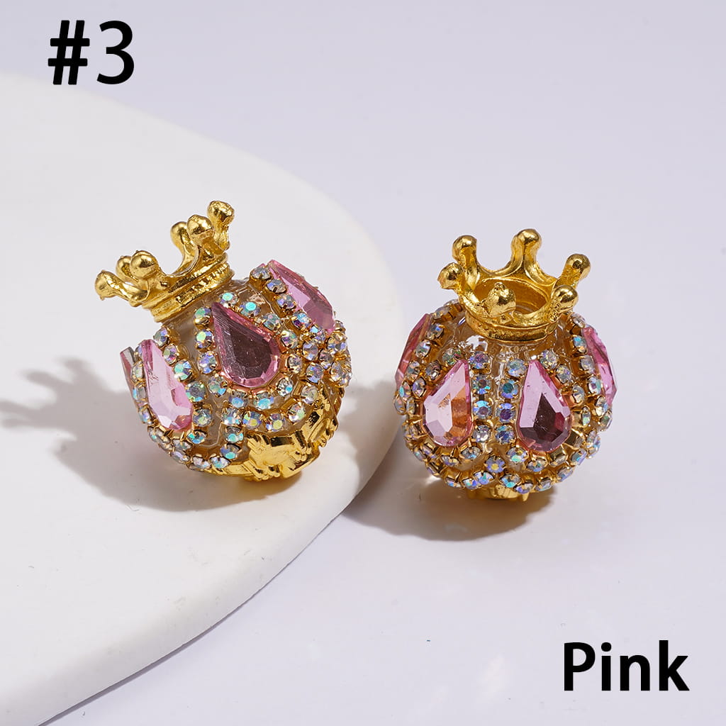 Handmade Acrylic Beads with Gold Crown, Teardrop AB Rhinestones and Crystal Chain, 18×22MM, Multi-Color