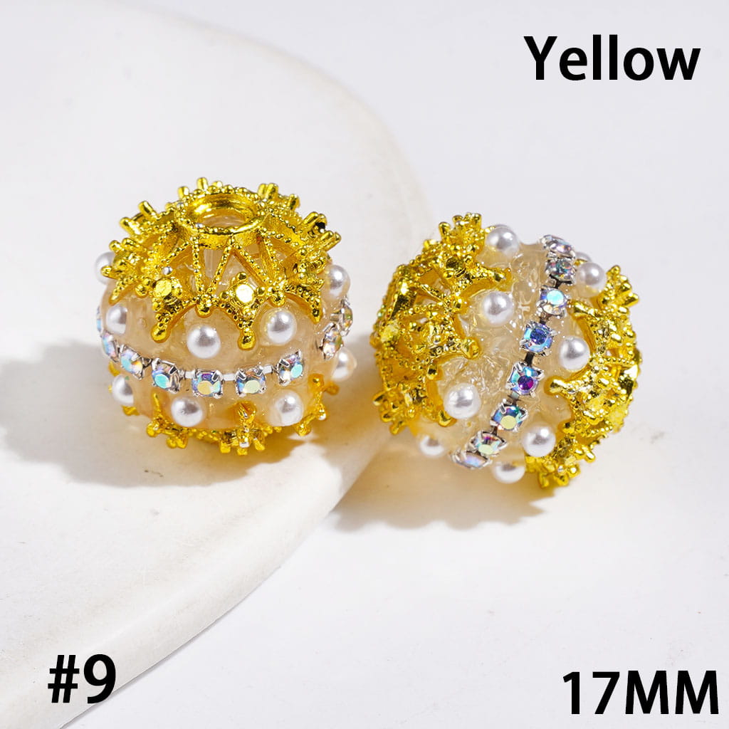 Hand-Made Acrylic Beads with Metal Spacer, Double-Layer Pearls & AB Rhinestone Chain, 17MM, Multi-Color