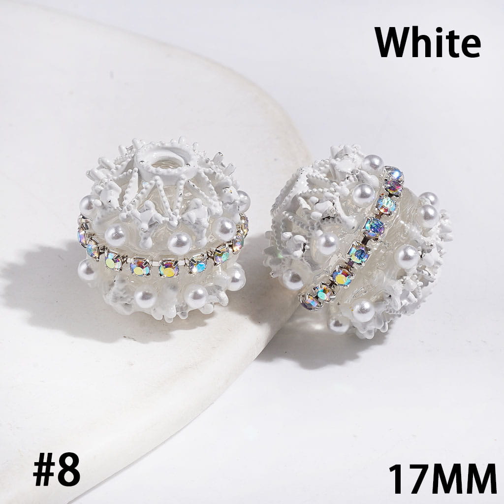 Hand-Made Acrylic Beads with Metal Spacer, Double-Layer Pearls & AB Rhinestone Chain, 17MM, Multi-Color