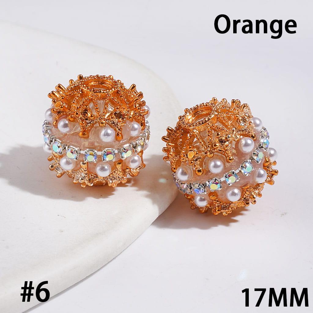 Hand-Made Acrylic Beads with Metal Spacer, Double-Layer Pearls & AB Rhinestone Chain, 17MM, Multi-Color