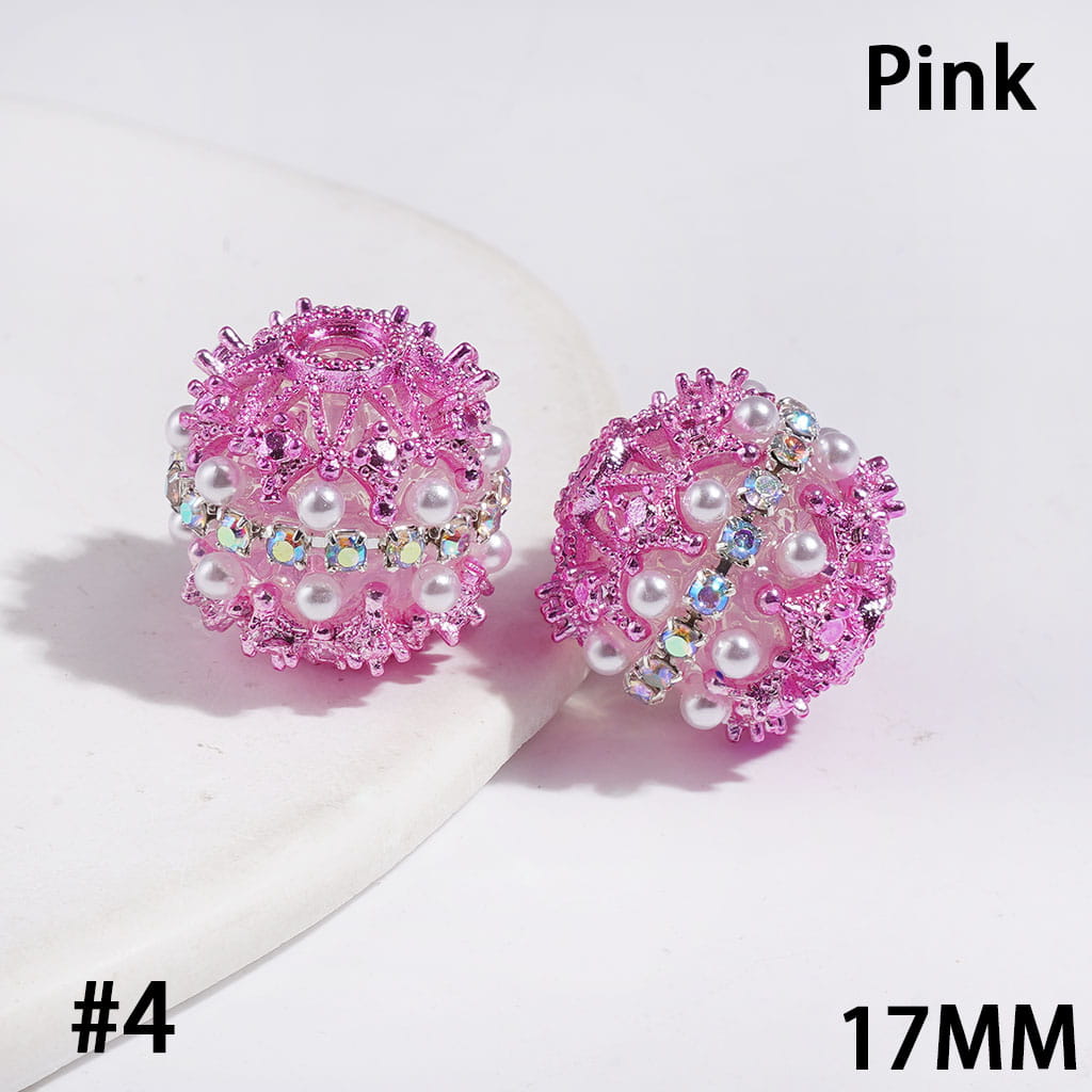 Hand-Made Acrylic Beads with Metal Spacer, Double-Layer Pearls & AB Rhinestone Chain, 17MM, Multi-Color