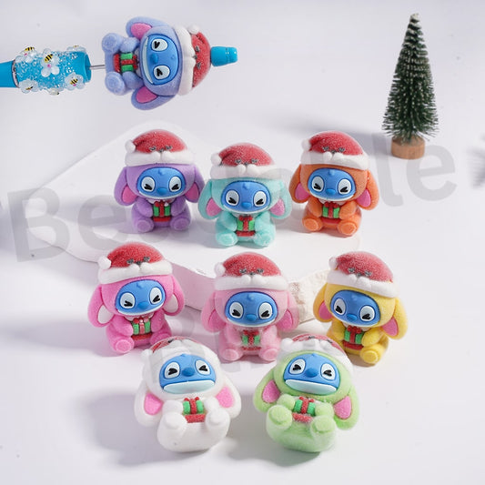 Acrylic Beads Pen Toppers Pendants Jewelry Accessories Cute Flocked Fluffy Monster Doll with Christmas Hat, Around 37*41MM