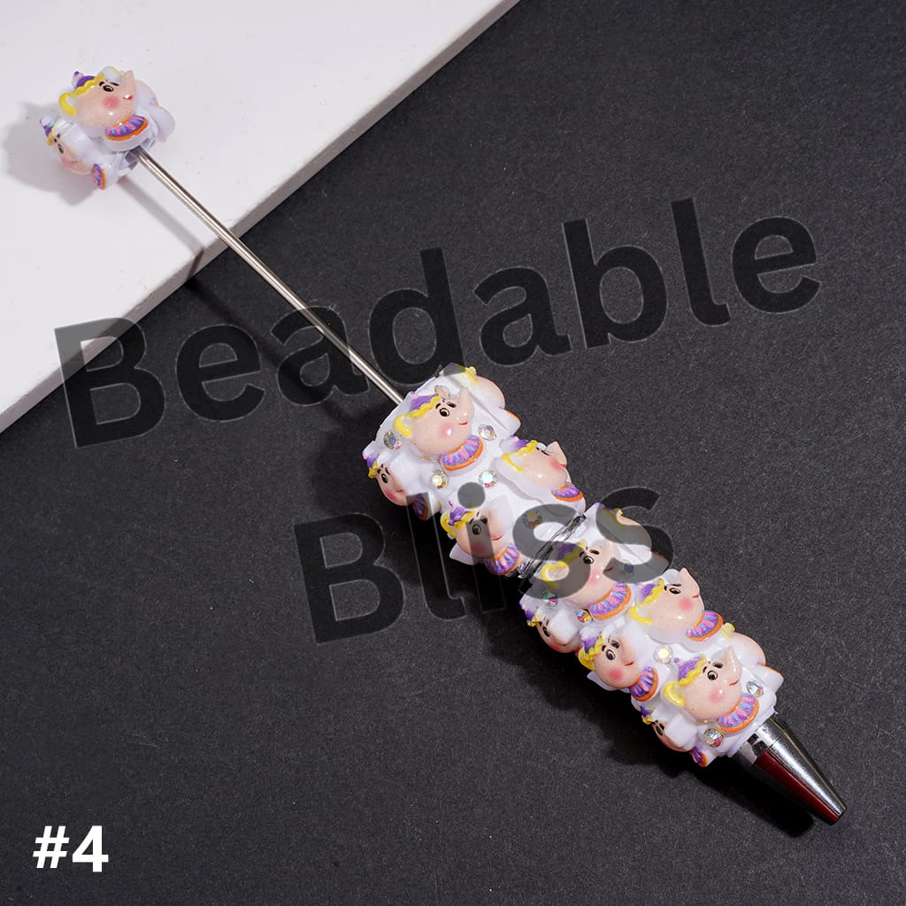 Beadable Clay Pens with Classic Beautiful Princess and Wild Beast Furniture Character, AB Rhinestones