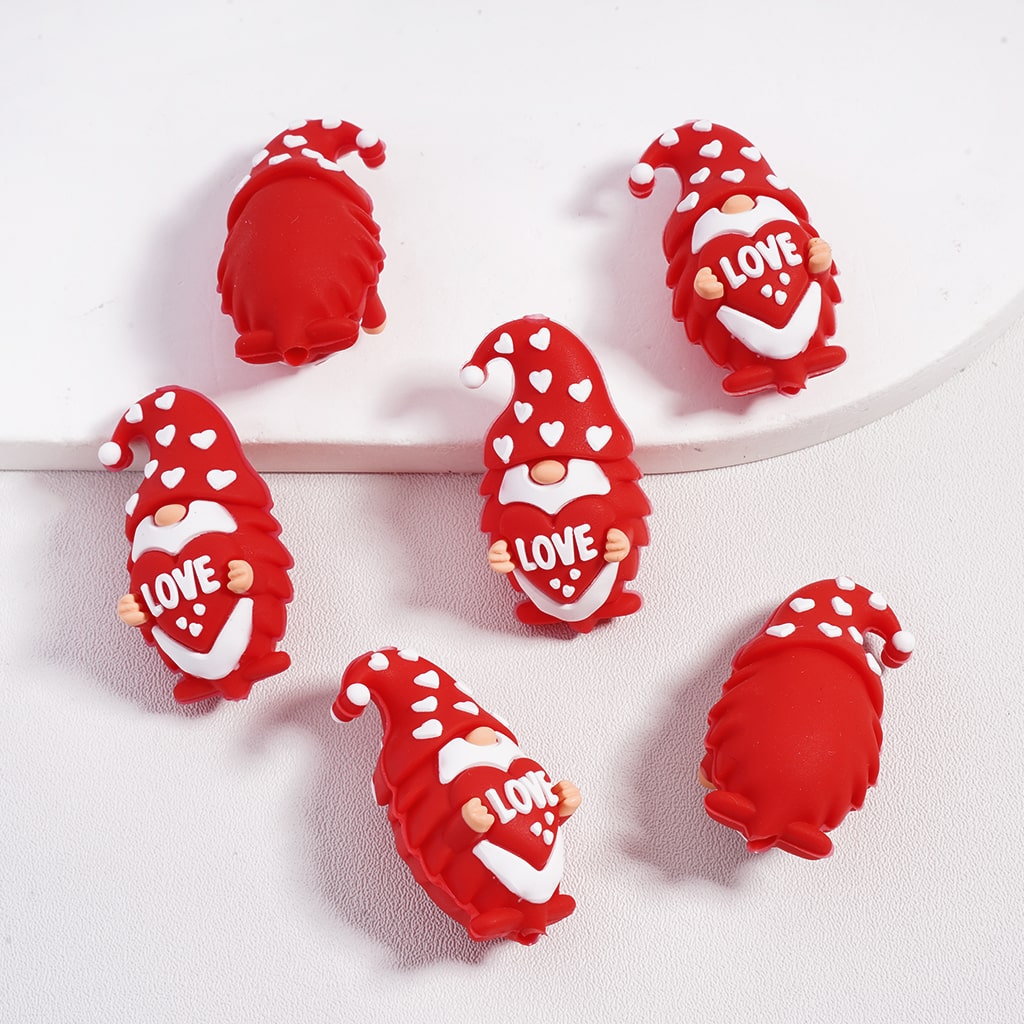 Silicone Focal Beads 3D Cute Cartoon Penguin Dwarf Highland Cow Toy Valentine's Day Series with Love Hearts