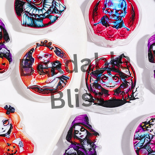 Halloween Theme with Witch Skull Acrylic Beads, Random Mix