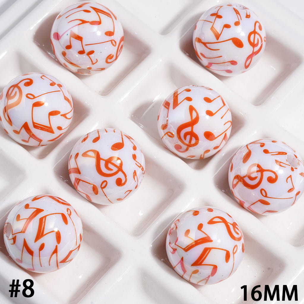 UV Finish Acrylic Beads for Bracelets with Music Note, 16MM, Multi-Color