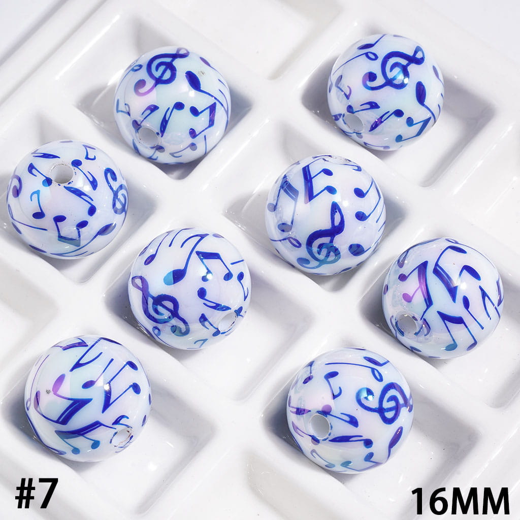 UV Finish Acrylic Beads for Bracelets with Music Note, 16MM, Multi-Color