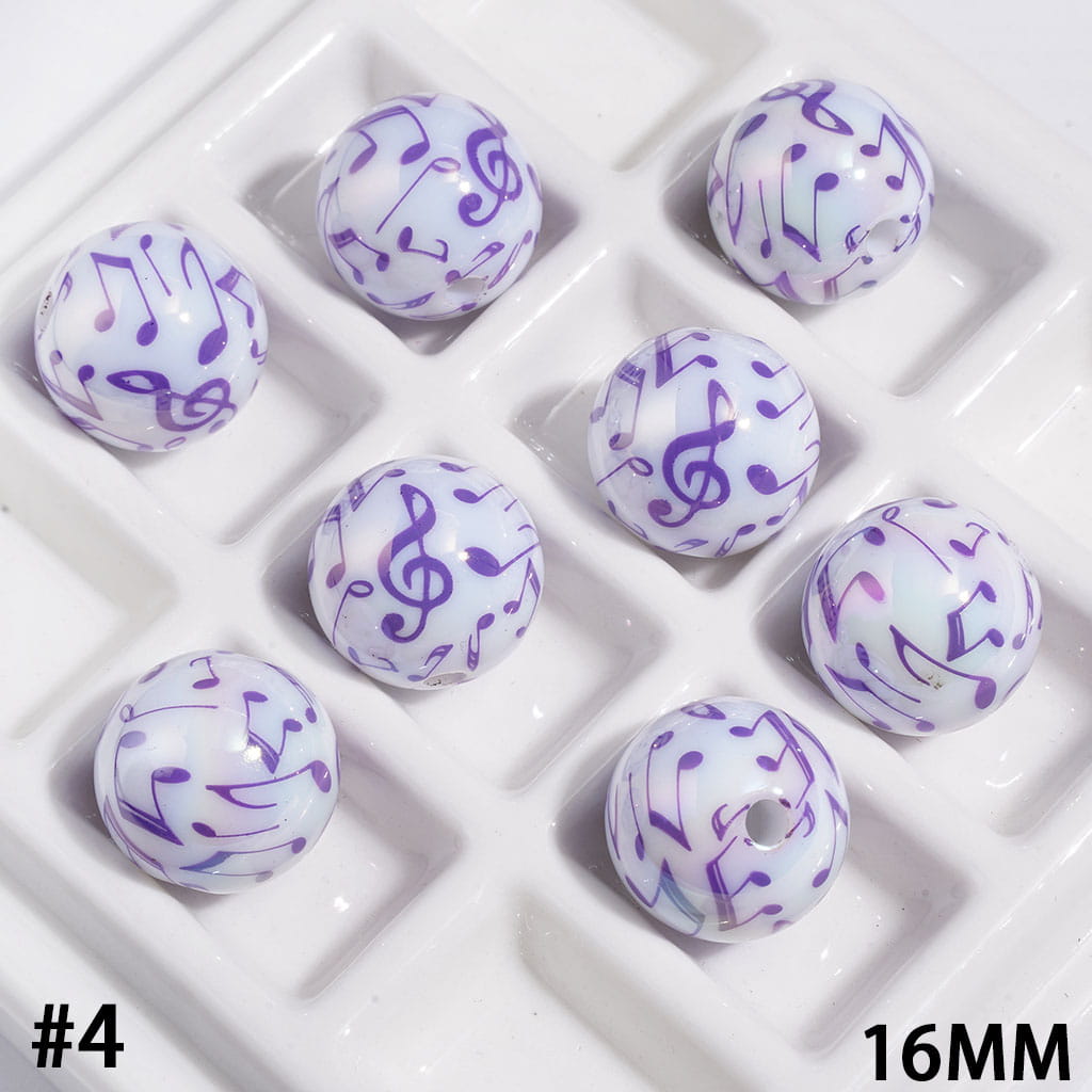 UV Finish Acrylic Beads for Bracelets with Music Note, 16MM, Multi-Color