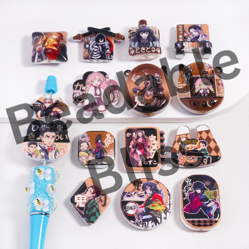 Acrylic Beads Japanese Cosplay Style Various Designs & Shape, Random Mix