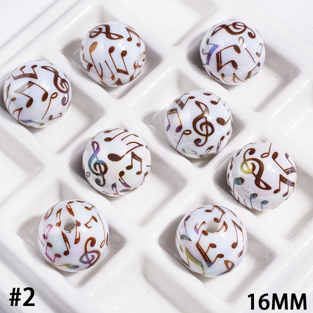UV Finish Acrylic Beads for Bracelets with Music Note, 16MM, Multi-Color