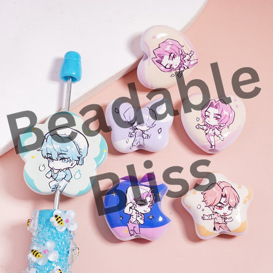 Acrylic Beads Frosted Matte Two-Dimensional Boy Series Double Side Prints in Various Shapes, Random Mix