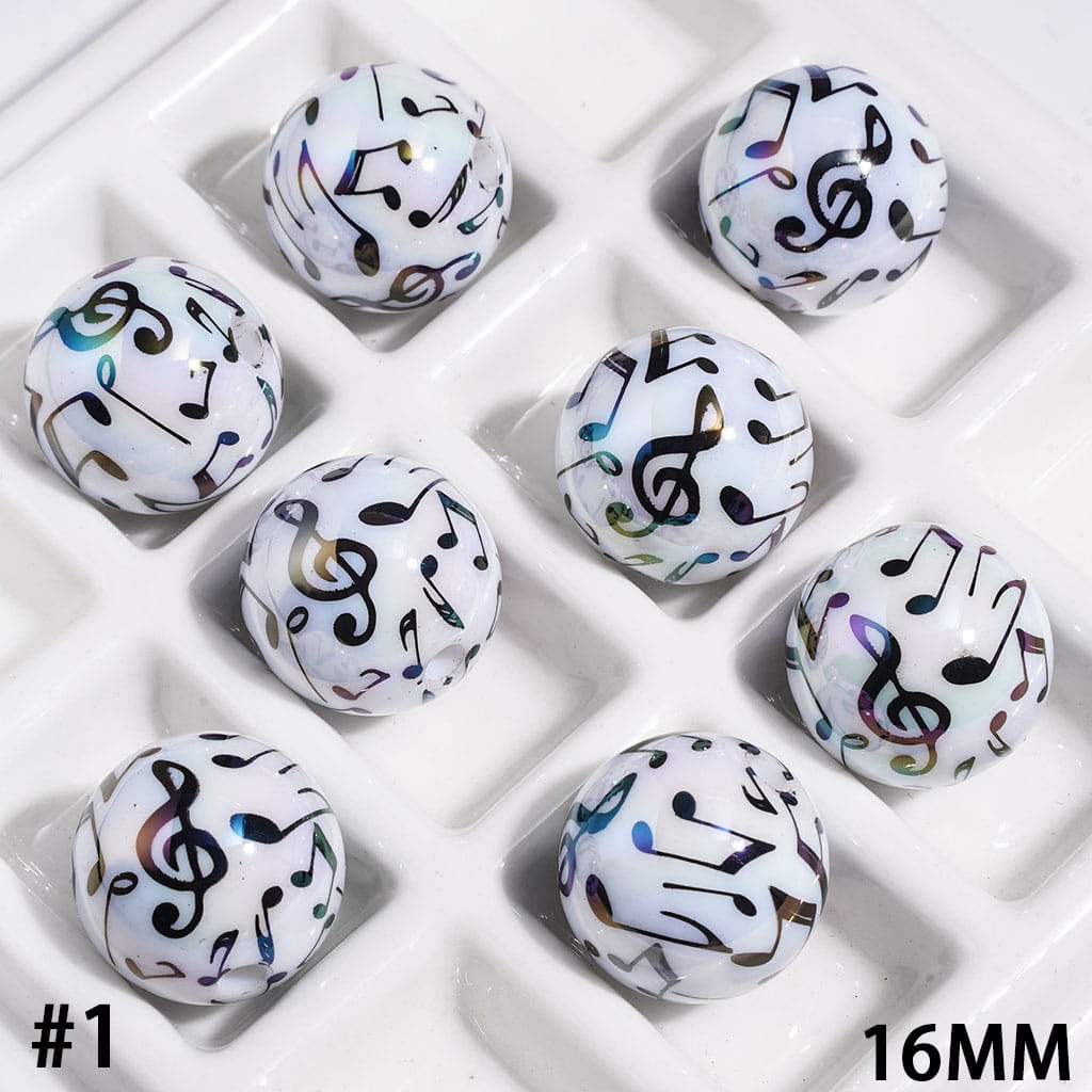 UV Finish Acrylic Beads for Bracelets with Music Note, 16MM, Multi-Color