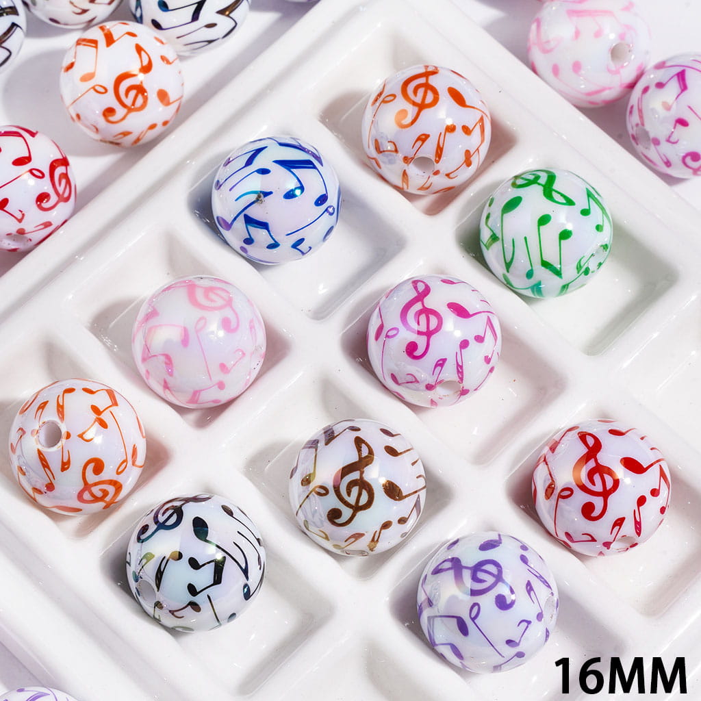 UV Finish Acrylic Beads for Bracelets with Music Note, 16MM, Multi-Color