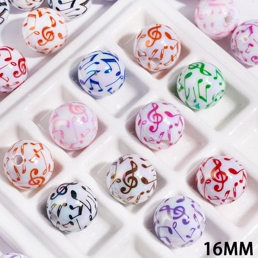 UV Finish Acrylic Beads for Bracelets with Music Note, 16MM, Multi-Color