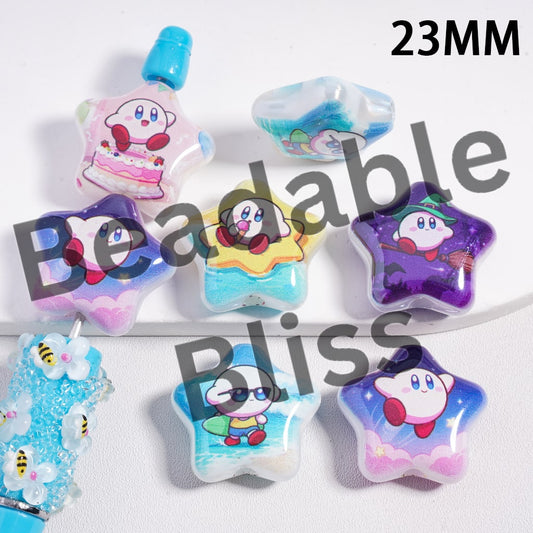 Acrylic Beads Cute Character Series Double Side Prints, Five-Pointed Star Shape, Random Mix, 23MM