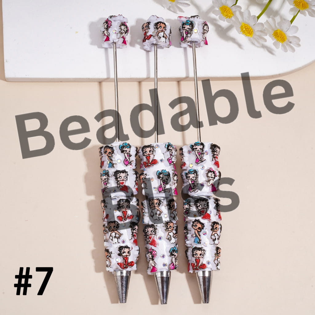 Beadable Clay Pens w Old Girl Character Series & AB Rhinestones