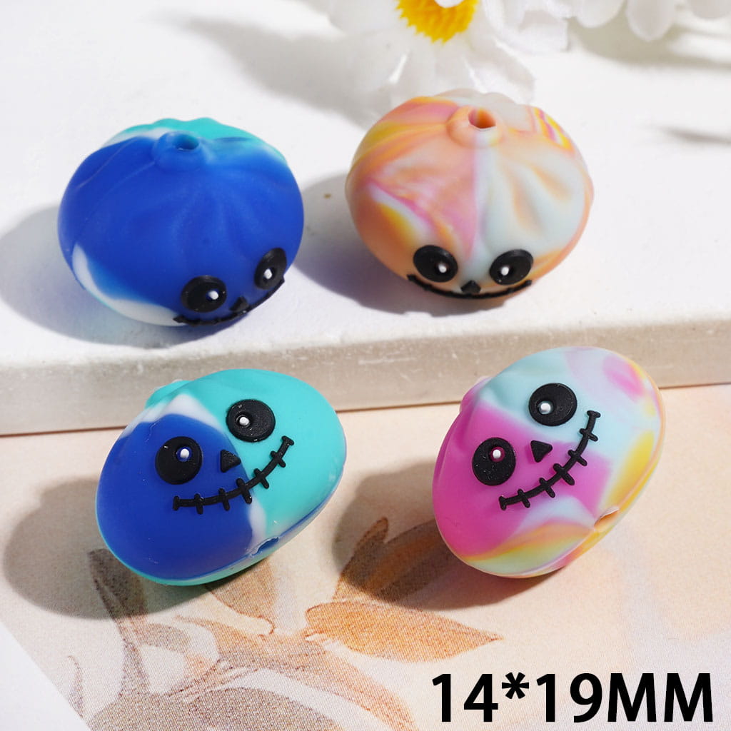 3D Halloween Dumpling with Gradient Colors Silicone Focal Beads, 14*19MM Multi-Color
