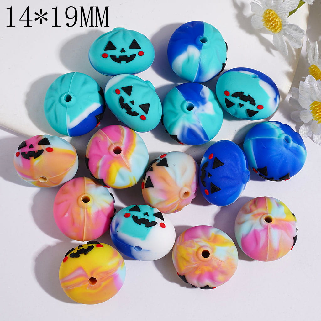 3D Evil Dumpling with Gradient Colors Silicone Focal Beads, Halloween Theme, 14*19MM Multi-Color