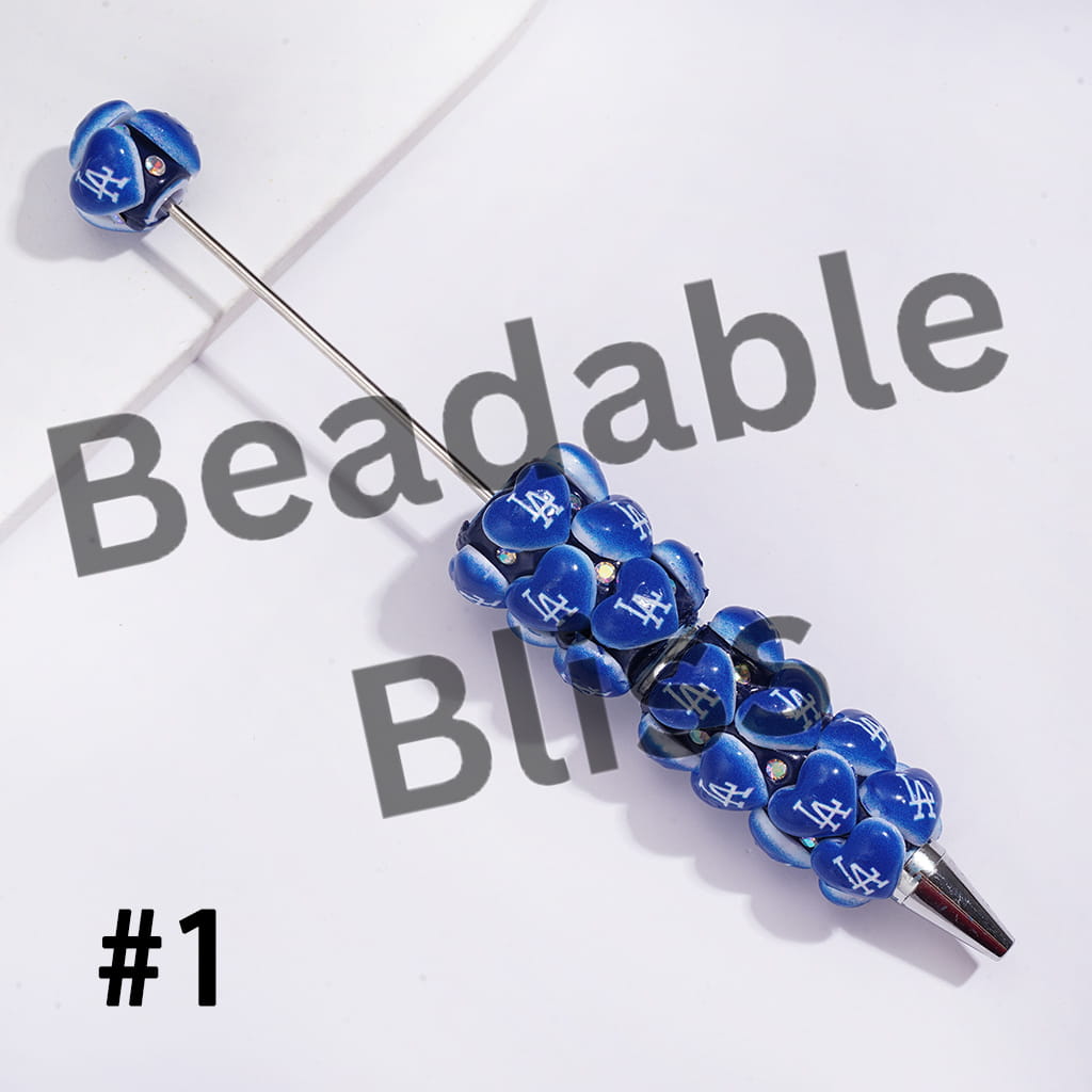 Beadable Clay Pens with Heart in American Baseball and Football Team Series and AB Rhinestones